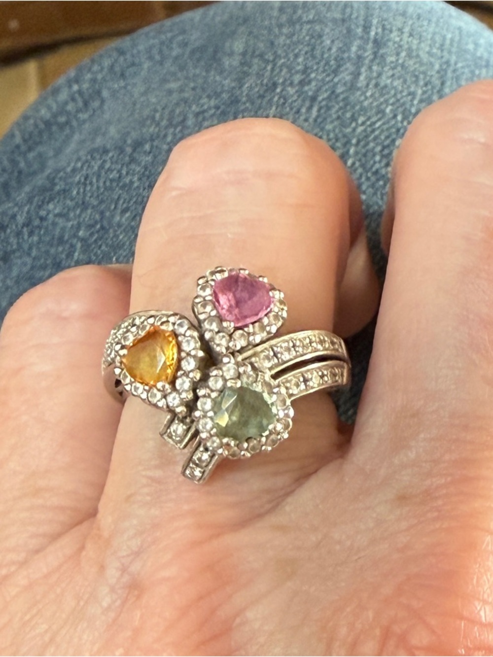 14K White Gold Diamond & 3-Color Sapphire Ring • Macy’s Fine Jewelry • Sz 7